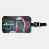 かわいいおもしろいピンクのフラミンゴの鳥の写真名前をカスタムする ラゲッジタグ (正面横)