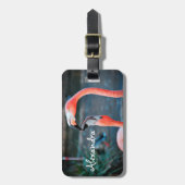 かわいいおもしろいピンクのフラミンゴの鳥の写真名前をカスタムする ラゲッジタグ (正面縦)