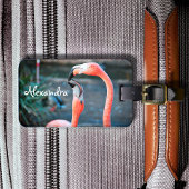 かわいいおもしろいピンクのフラミンゴの鳥の写真名前をカスタムする ラゲッジタグ