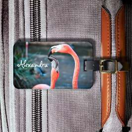 かわいいおもしろいピンクのフラミンゴの鳥の写真名前をカスタムする ラゲッジタグ