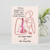 かわいいおもしろいピンクのフローラワインパーティー 招待状 (スタンド正面)