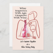 かわいいおもしろいピンクのフローラワインパーティー 招待状 (正面/裏面)