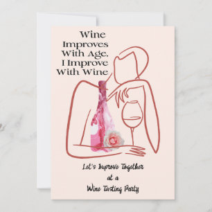 かわいいおもしろいピンクのフローラワインパーティー 招待状