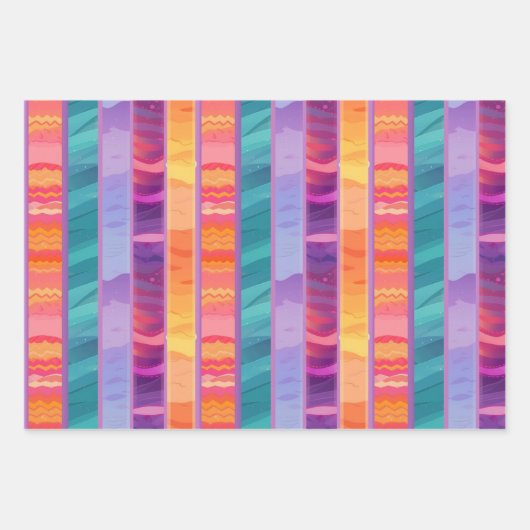 かわいいおもしろいピンクパープルプリンセスストライプパターン ラッピングペーパーシート (正面)