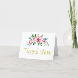 かわいいおもしろいピンク金ゴールドフローラ最初の誕生日写真 サンキューカード