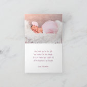 かわいいおもしろいピンク金ゴールドフローラ最初の誕生日写真 サンキューカード (内部)