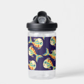 かわいいおもしろいフィッシュパターンネイビーブルー ウォーターボトル (正面)