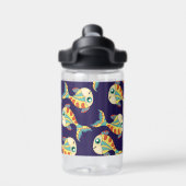 かわいいおもしろいフィッシュパターンネイビーブルー ウォーターボトル (背面)