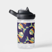 かわいいおもしろいフィッシュパターンネイビーブルー ウォーターボトル (右面)