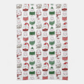 かわいいおもしろいフェスティバルクリスマスキャット キッチンタオル (縦)
