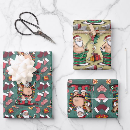 かわいいおもしろいフェスティバル父クリスマスアニメ ラッピングペーパーシート (正面)