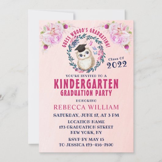 かわいいおもしろいフクロウ幼稚園 招待状 (正面)