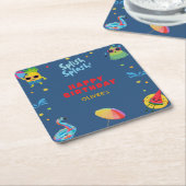 かわいいおもしろいフルーツ夏プール誕生日パーティー スクエアペーパーコースター (アングル)