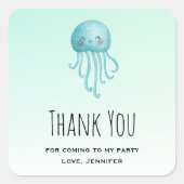 かわいいおもしろいブルーグリーンクラゲパーティーありがとう スクエアシール (正面)