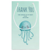 かわいいおもしろいブルーグリーンクラゲパーティーありがとう スモールペーパーバッグ (裏面)