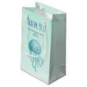 かわいいおもしろいブルーグリーンクラゲパーティーありがとう スモールペーパーバッグ (裏面アングル)