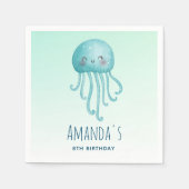 かわいいおもしろいブルーグリーンクラゲ誕生日 スタンダードカクテルナプキン (正面)