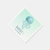 かわいいおもしろいブルーグリーンクラゲ誕生日 スタンダードカクテルナプキン (角)