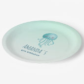 かわいいおもしろいブルーグリーンクラゲ誕生日 ペーパープレート (アングル)