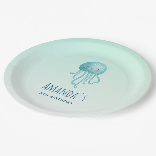 かわいいおもしろいブルーグリーンクラゲ誕生日 ペーパープレート