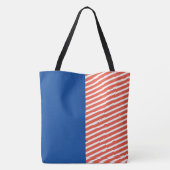 かわいいおもしろいブルー赤と白とストライプ トートバッグ (裏面)