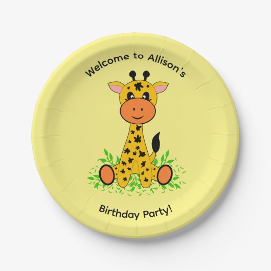 かわいいおもしろいベビーキリン子供へ誕生日 ペーパープレート (正面)