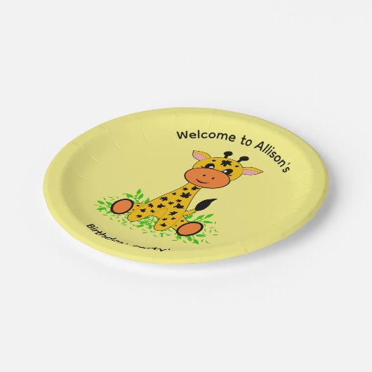 かわいいおもしろいベビーキリン子供へ誕生日 ペーパープレート (アングル)