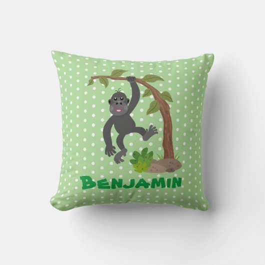 かわいいおもしろいベビーゴリラ漫画イラストレーション クッション (正面)