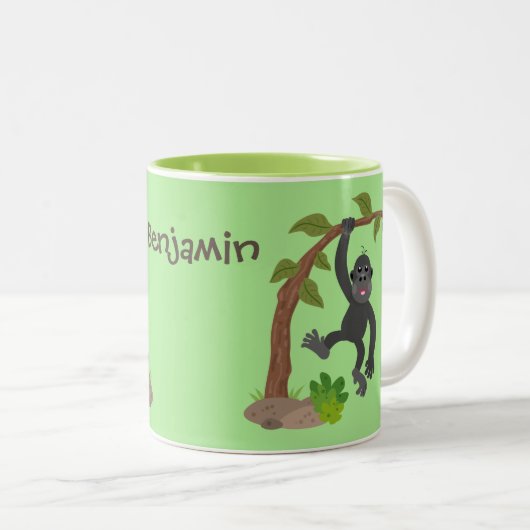 かわいいおもしろいベビーゴリラ漫画イラストレーション ツートーンマグカップ (正面右)