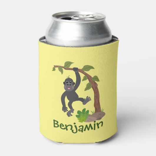 かわいいおもしろいベビーゴリラ漫画イラストレーション 缶クーラー (缶正面)