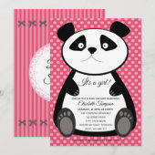 かわいいおもしろいベビーパンダ女の子の赤ちゃん 招待状 (正面/裏面)