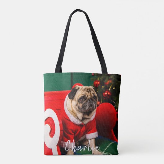 かわいいおもしろいペット犬の子犬の写真名クリスマス トートバッグ (裏面)