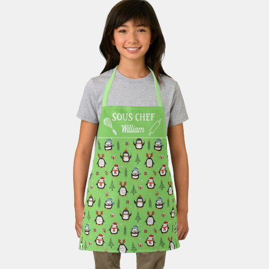 かわいいおもしろいペンギンのクリスマスツリー雪スーシェフ エプロン (インサイチュ)