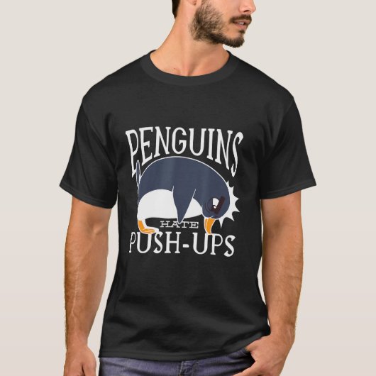かわいいおもしろいペンギンは腕立て嫌い Tシャツ (正面)