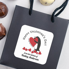 かわいいおもしろいペンギンバレンタインデー自家製トリート スクエアシール