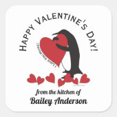 かわいいおもしろいペンギンバレンタインデー自家製トリート スクエアシール (正面)