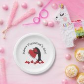 かわいいおもしろいペンギン赤いハートバレンタインデー ペーパープレート (パーティー)