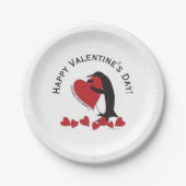 かわいいおもしろいペンギン赤いハートバレンタインデー ペーパープレート (正面)