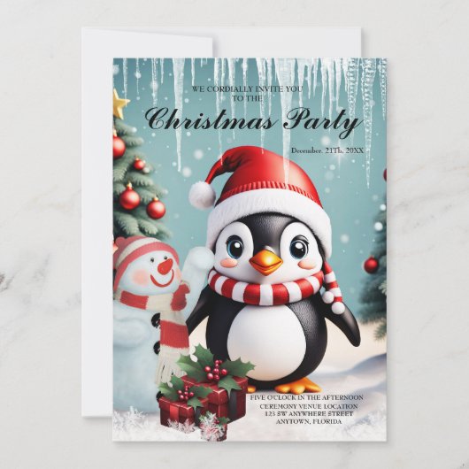 かわいいおもしろいペンギン。 招待状 (正面)