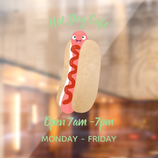 かわいいおもしろいホットドッグウィーナー漫画 ウィンドウサイン (シート2)