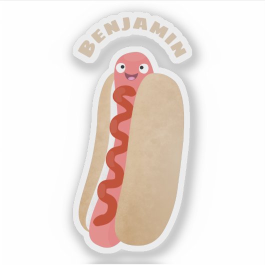 かわいいおもしろいホットドッグウィーナー漫画 シール (正面)