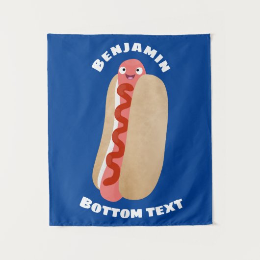 かわいいおもしろいホットドッグウィーナー漫画 タペストリー (正面)