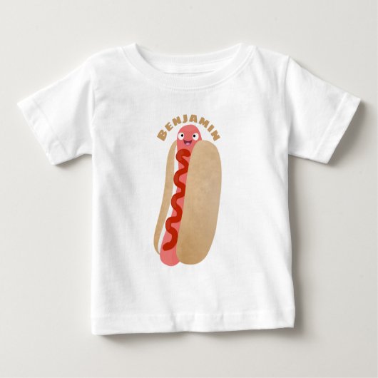 かわいいおもしろいホットドッグウィーナー漫画 ベビーTシャツ (正面)