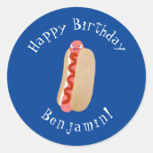 かわいいおもしろいホットドッグウィーナー漫画 ラウンドシール (正面)