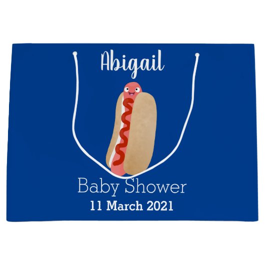 かわいいおもしろいホットドッグウィーナー漫画 ラージペーパーバッグ (正面)