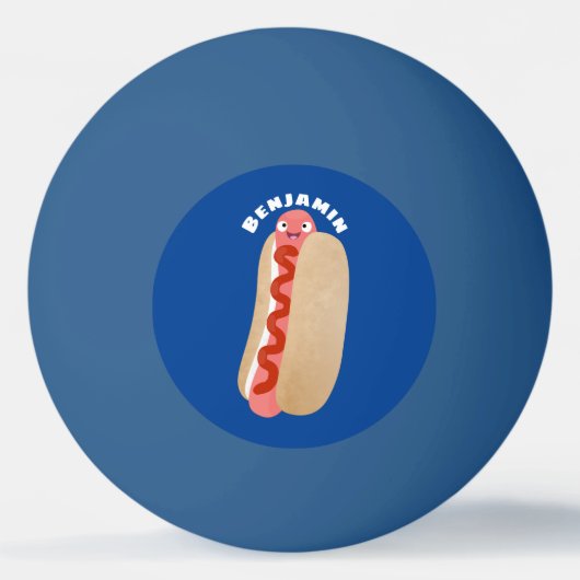 かわいいおもしろいホットドッグウィーナー漫画 卓球ボール (正面)