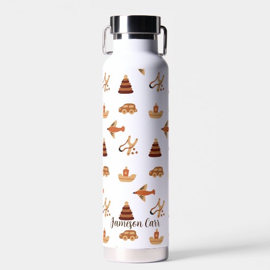 かわいいおもしろいホワイトブラウンキッズトイカー飛行機ボート ウォーターボトル (正面)