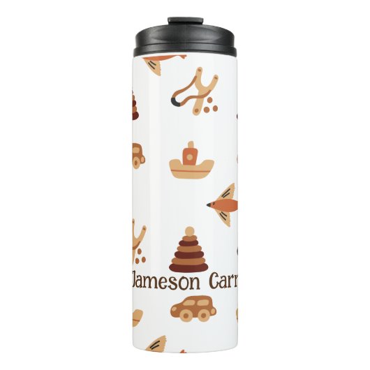 かわいいおもしろいホワイトブラウンキッズトイカー飛行機ボート タンブラー (正面)