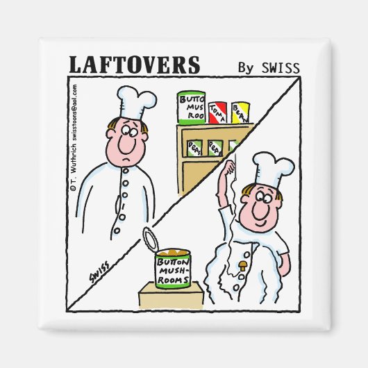 かわいいおもしろいボタンのキノコのシェフラフトバー漫画 マグネット (正面)