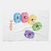 かわいいおもしろいマカロン漫画イラストレーション キッチンタオル (横)